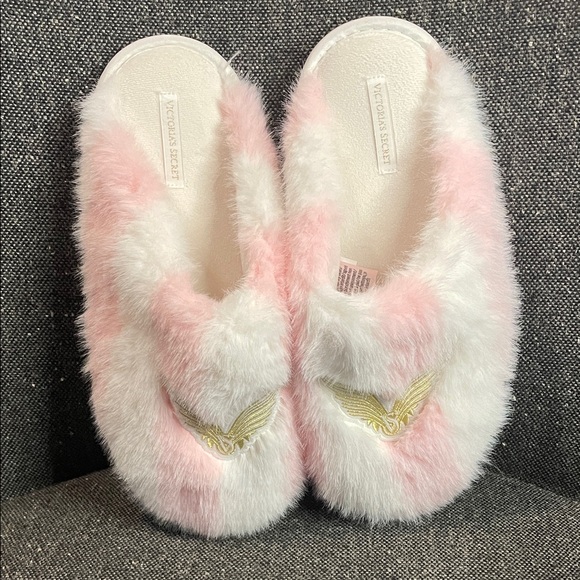 Victoria's Secret Fluffy Pink and White Slippers - Picture 3 of 6